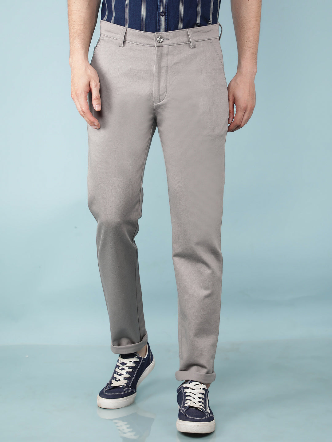 Grey Printed Chinos Trousers-Men Trousers-Crimsoune Club