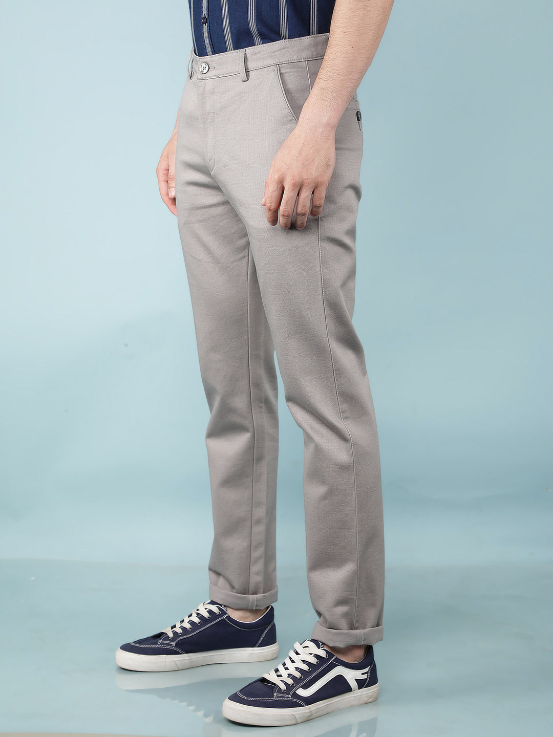 Grey Printed Chinos Trousers-Men Trousers-Crimsoune Club