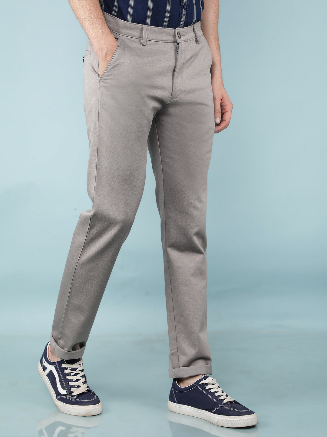 Grey Printed Chinos Trousers-Men Trousers-Crimsoune Club