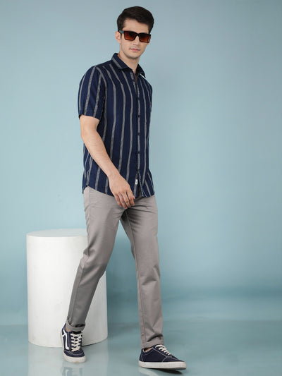 Grey Printed Chinos Trousers-Men Trousers-Crimsoune Club