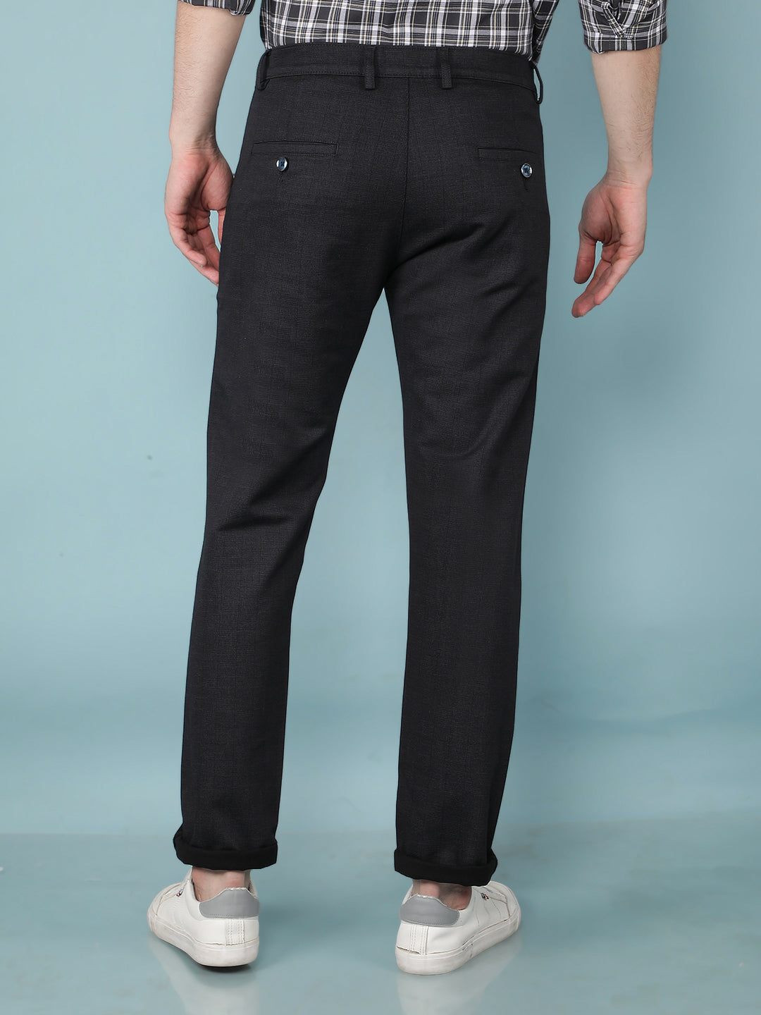 Navy Blue Printed Chinos Trousers-Men Trousers-Crimsoune Club