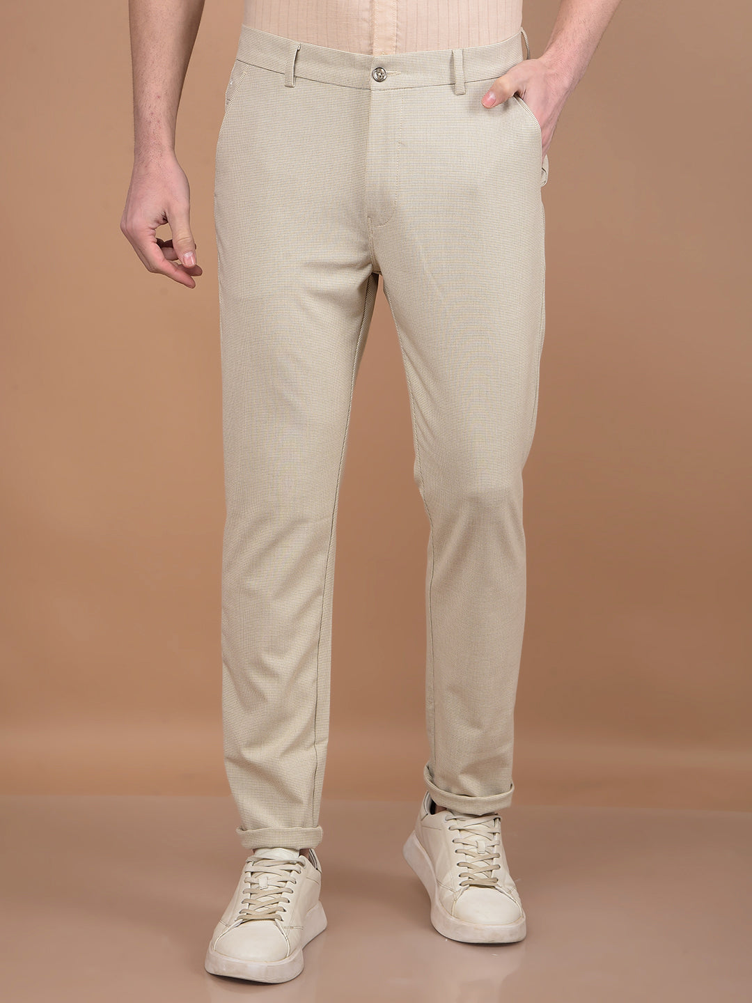 Beige Printed Trousers-Men Trousers-Crimsoune Club