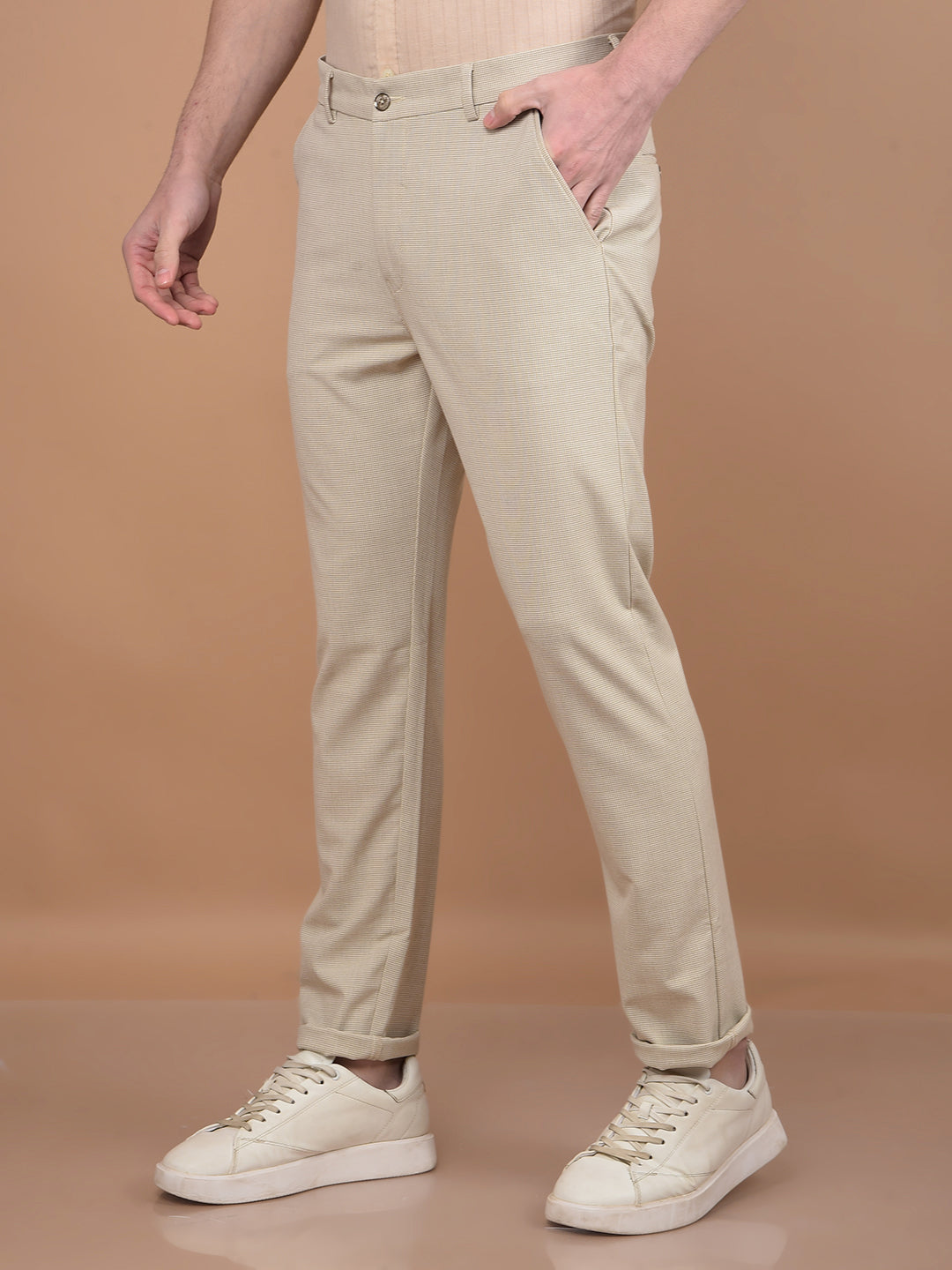 Beige Printed Trousers-Men Trousers-Crimsoune Club