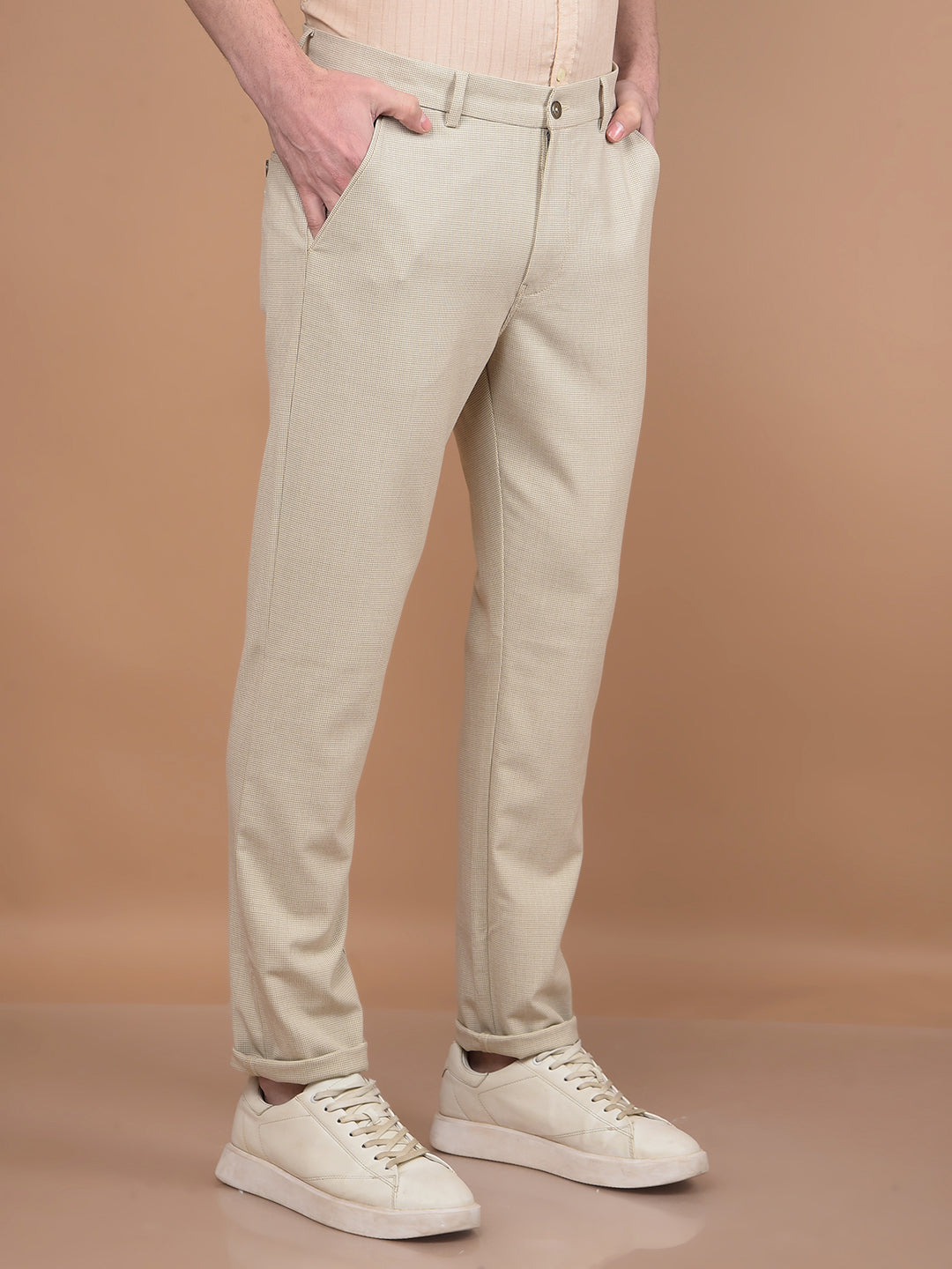 Beige Printed Trousers