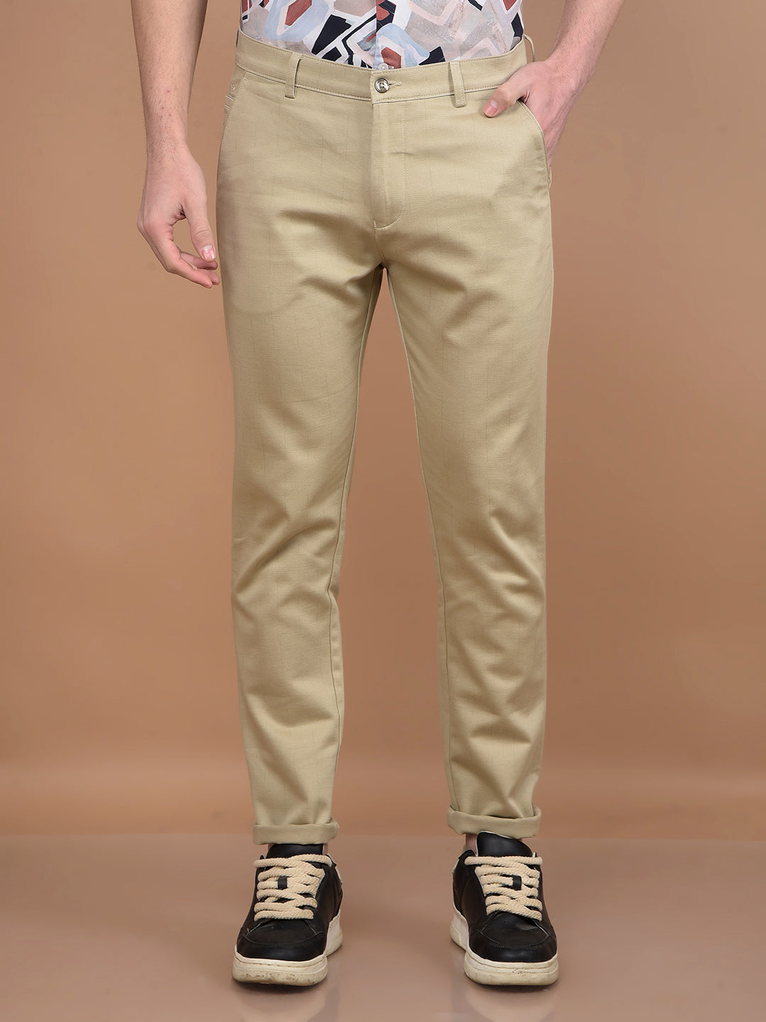 Beige Printed Trousers-Men Trousers-Crimsoune Club