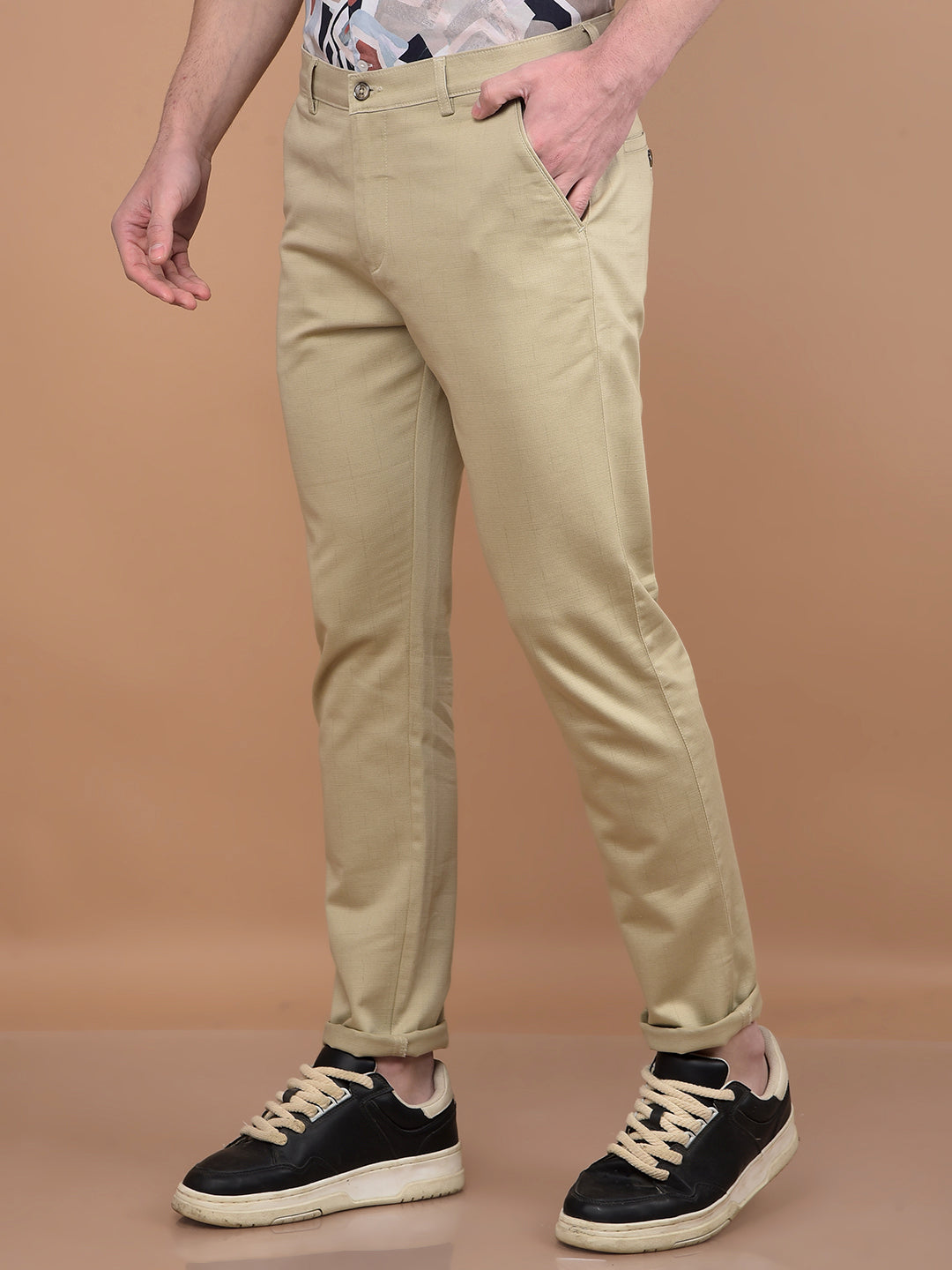 Beige Printed Trousers-Men Trousers-Crimsoune Club