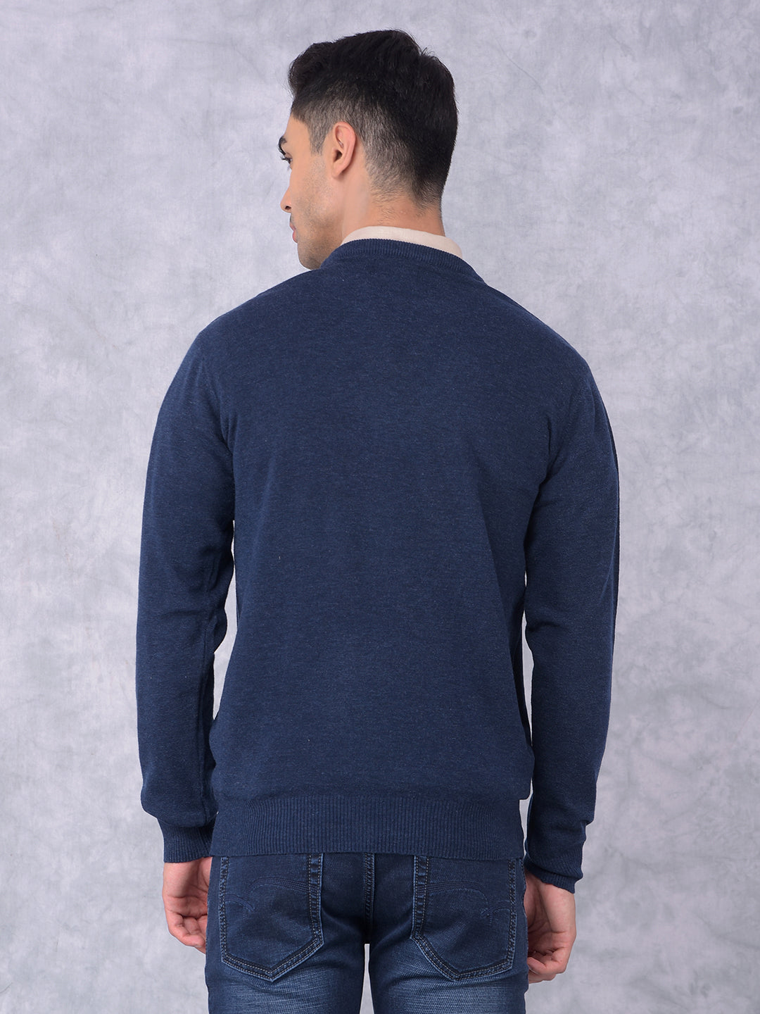 Navy Blue Printed Sweater-Men Sweaters-Crimsoune Club