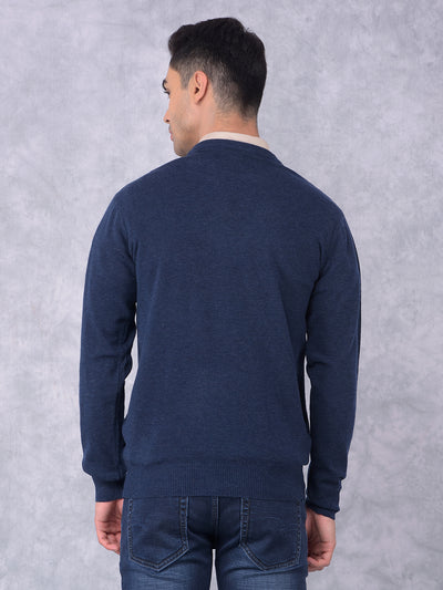 Navy Blue Printed Sweater-Men Sweaters-Crimsoune Club