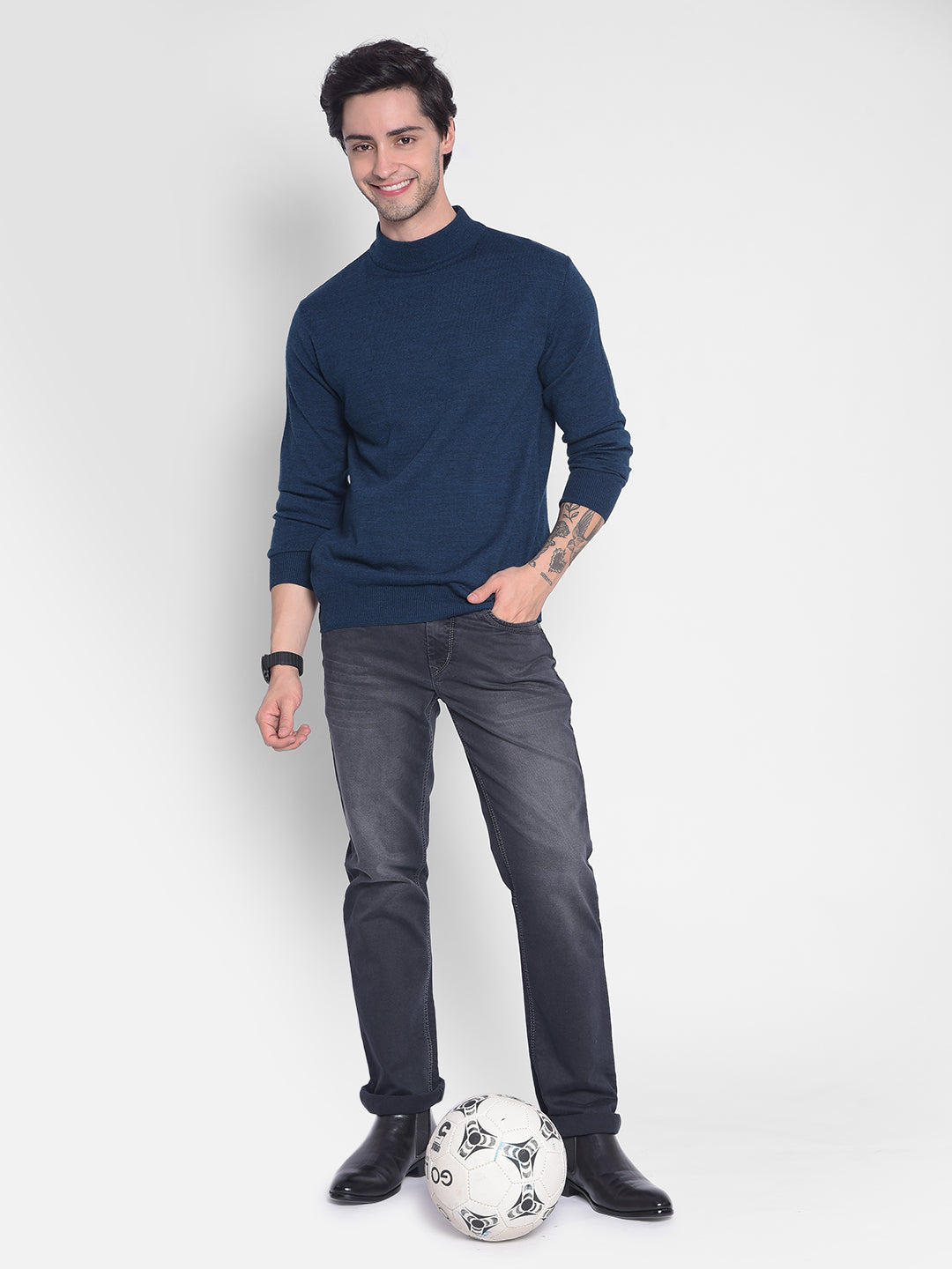 Navy Blue Sweater-Men Sweaters-Crimsoune Club