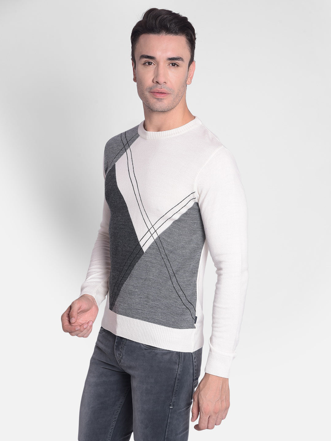 White Printed Sweater-Men Sweaters-Crimsoune Club