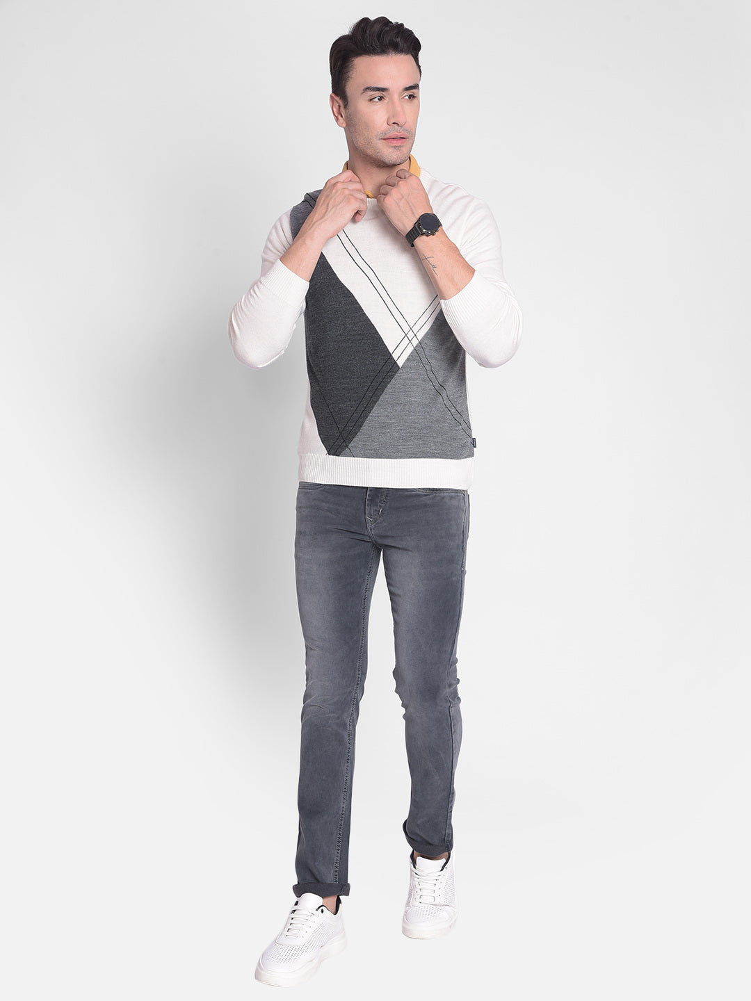 White Printed Sweater-Men Sweaters-Crimsoune Club