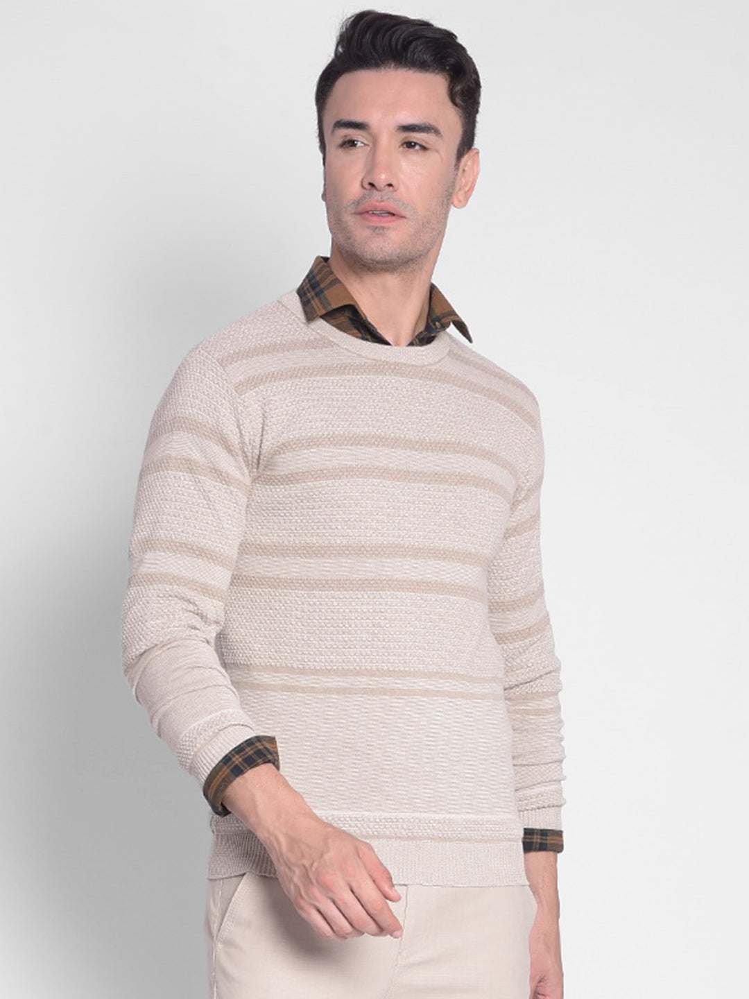 Beige Striped Sweater-Men Sweaters-Crimsoune Club