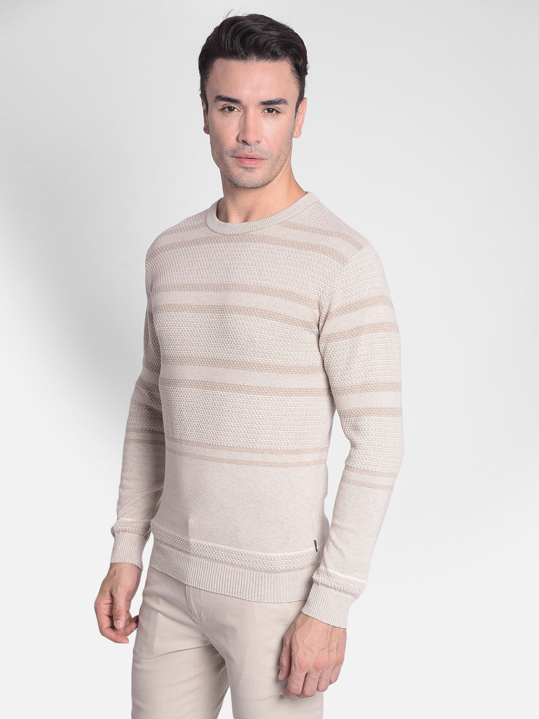 Beige Striped Sweater-Men Sweaters-Crimsoune Club