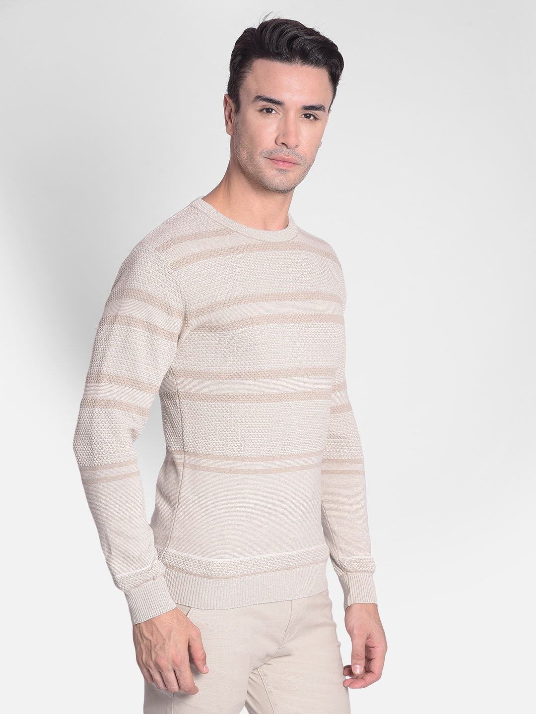 Beige Striped Sweater-Men Sweaters-Crimsoune Club