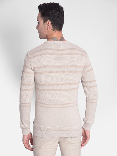 Beige Striped Sweater-Men Sweaters-Crimsoune Club