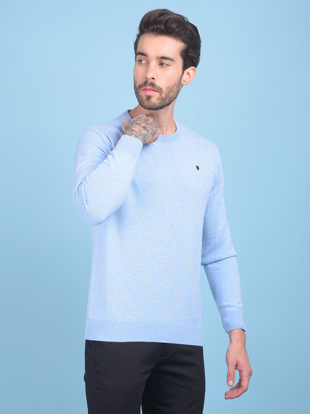 Navy Blue Printed Sweater-Men Sweaters-Crimsoune Club