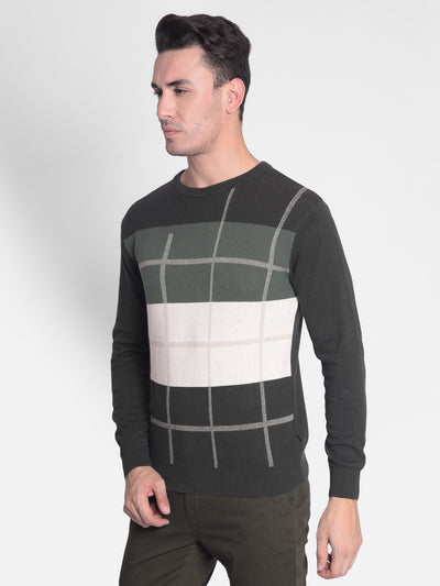 Olive Colourblocked Sweater-Men Sweaters-Crimsoune Club