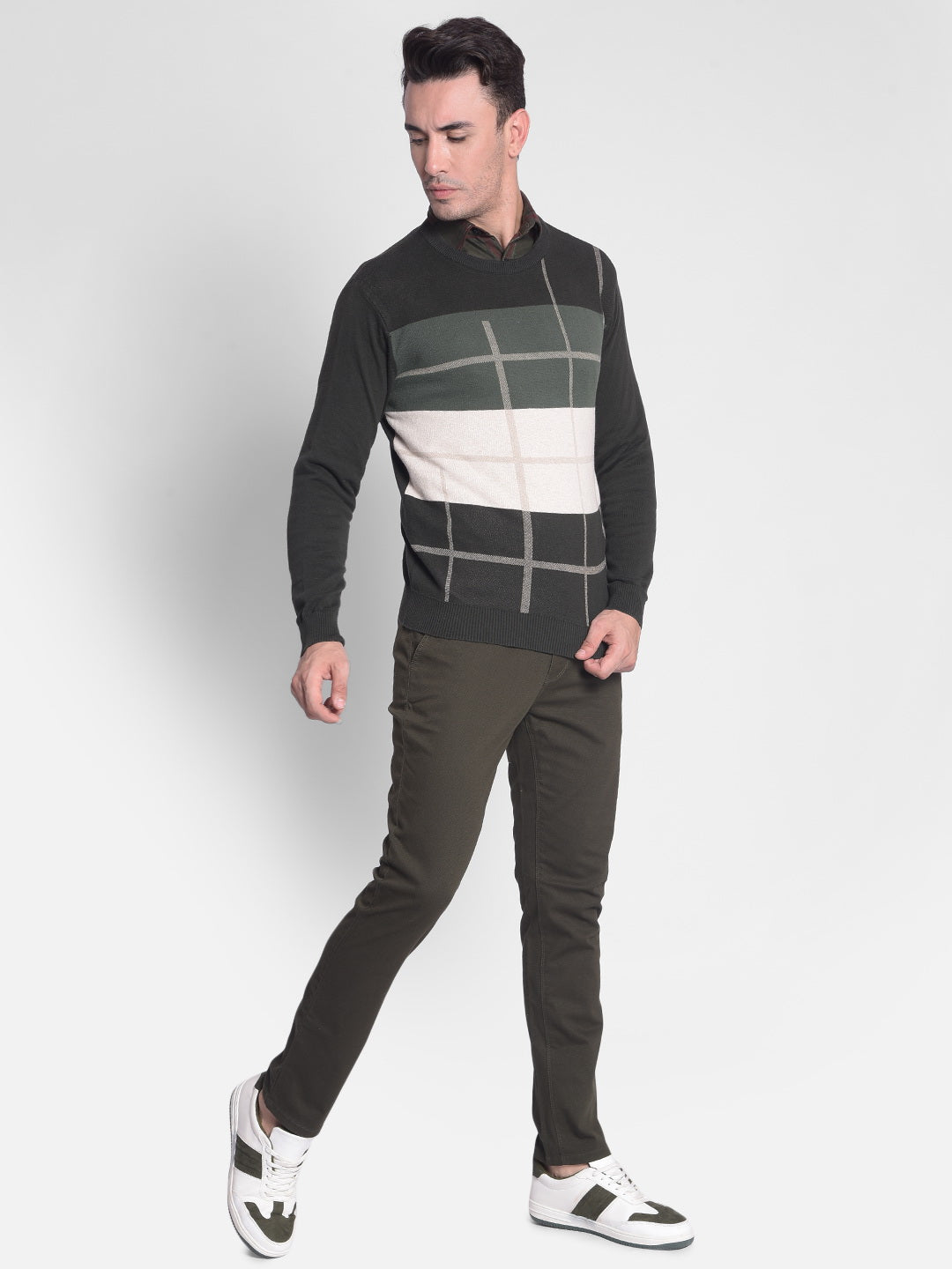 Olive Colourblocked Sweater-Men Sweaters-Crimsoune Club