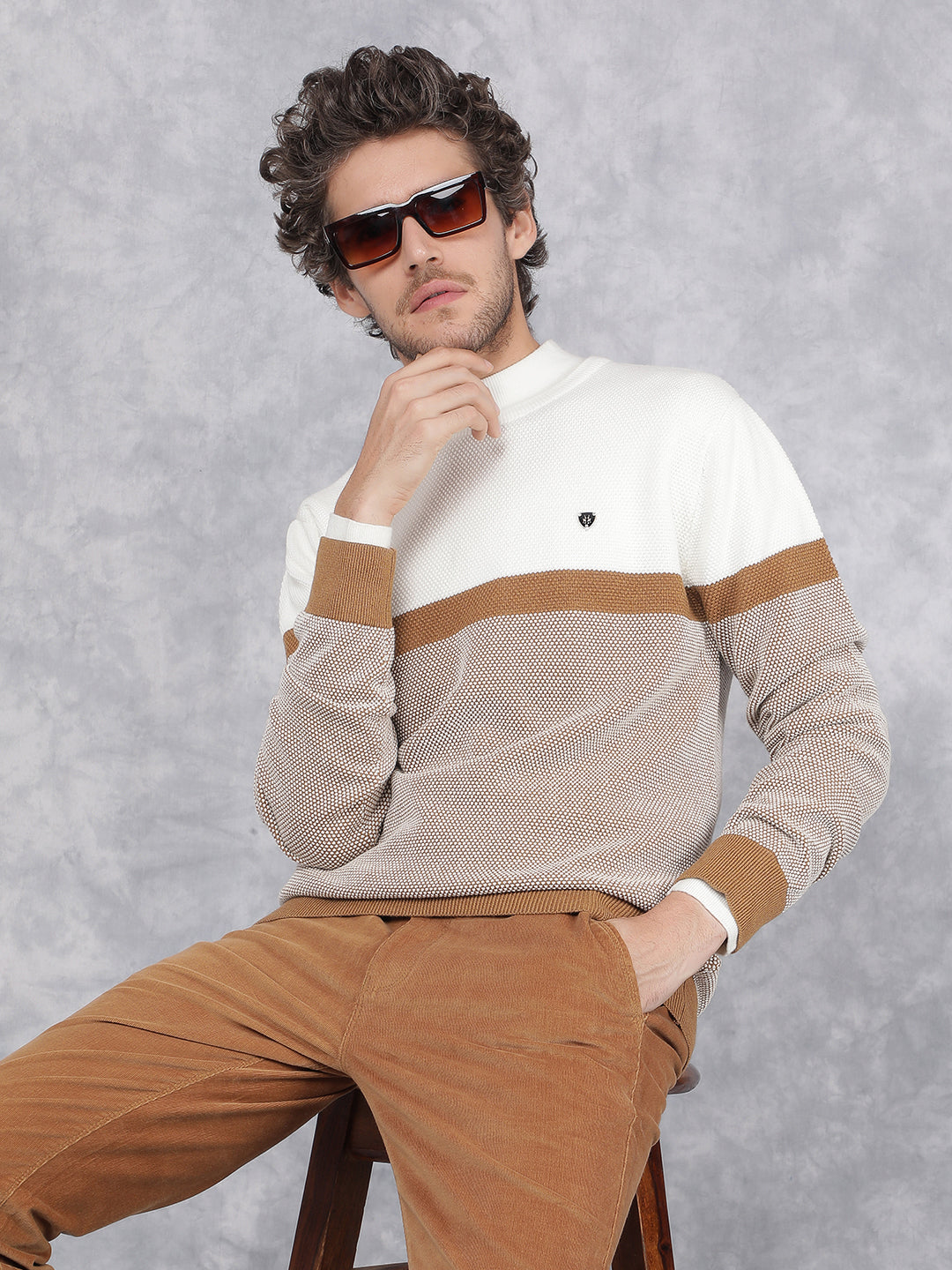 White Color Blocked 100% Cotton Sweater-Men Sweaters-Crimsoune Club