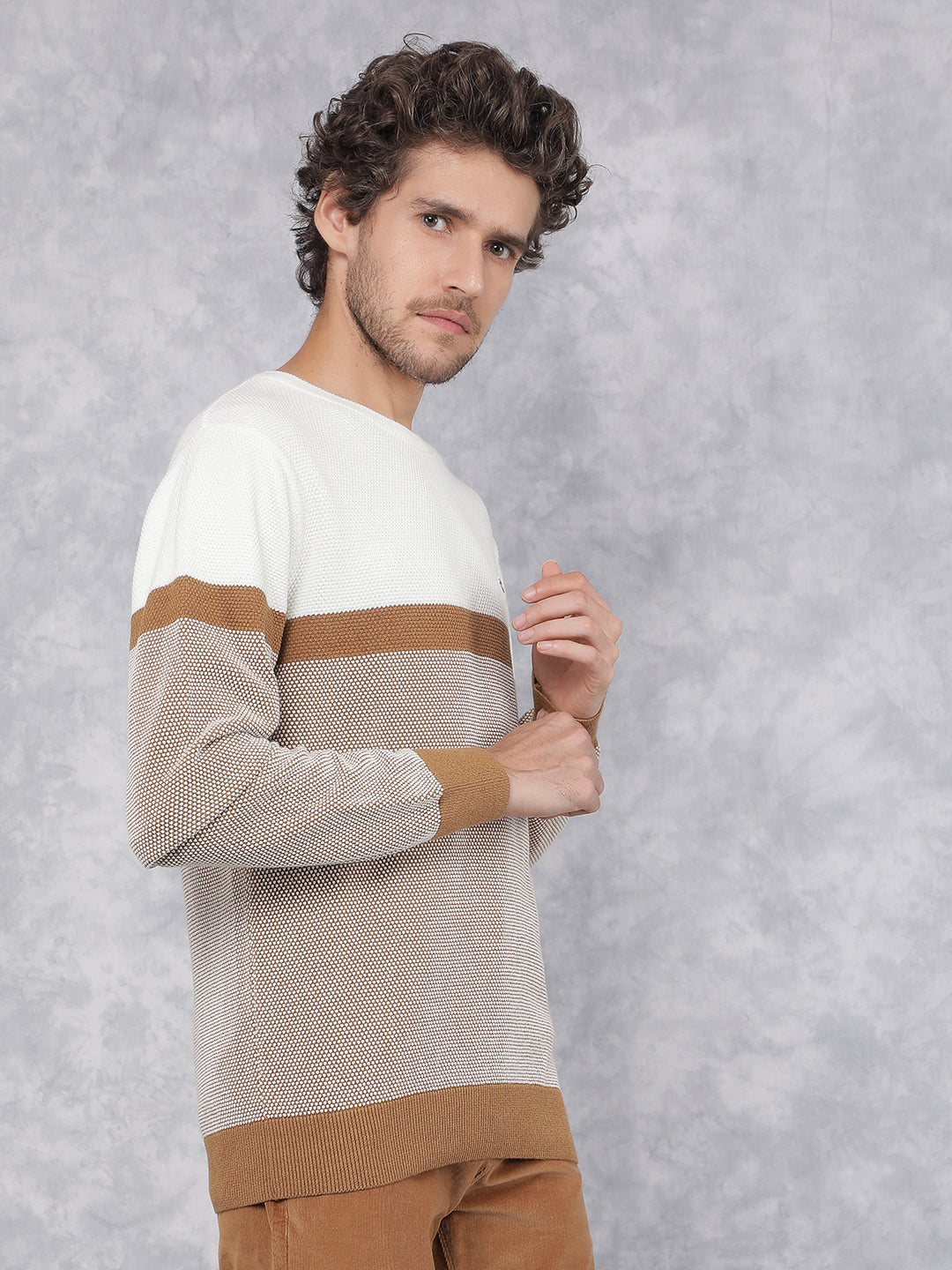 White Color Blocked 100% Cotton Sweater-Men Sweaters-Crimsoune Club