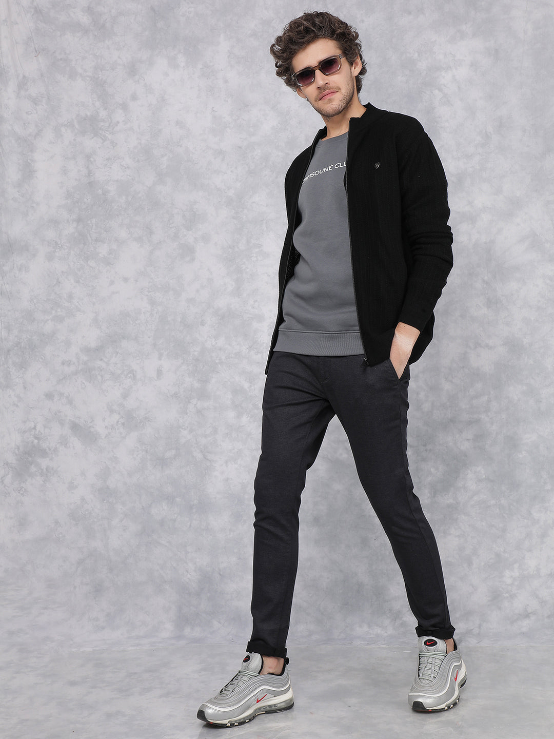 Black Jacquard Sweater-Men Sweaters-Crimsoune Club