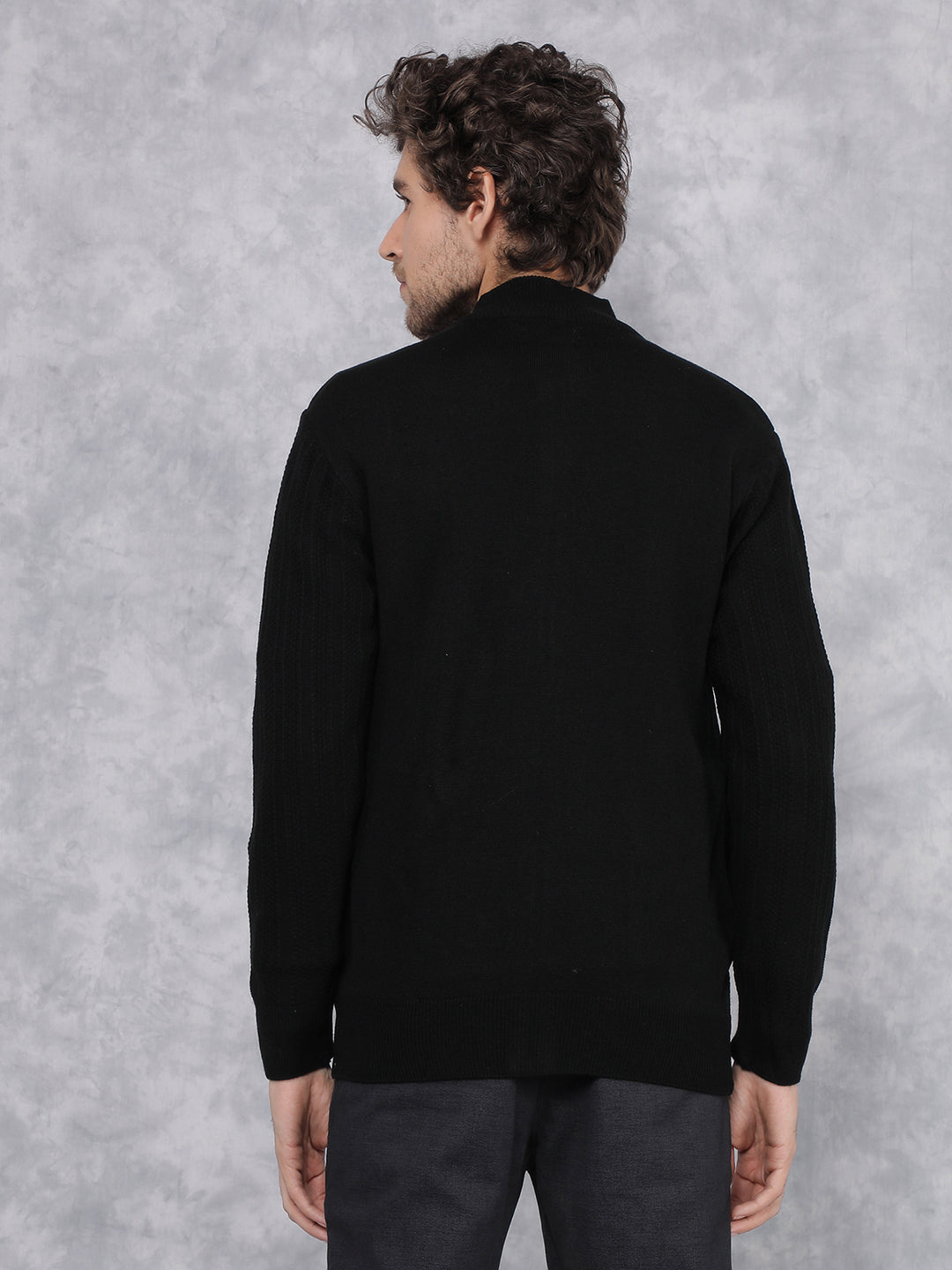 Black Jacquard Sweater-Men Sweaters-Crimsoune Club