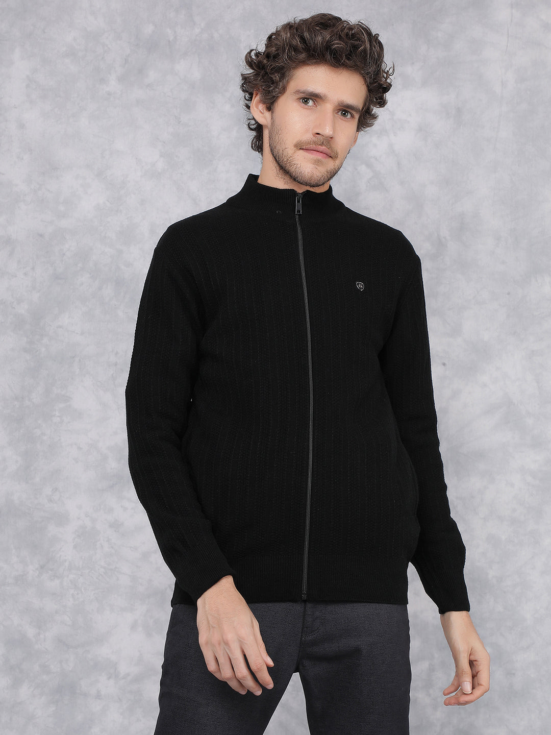 Black Jacquard Sweater-Men Sweaters-Crimsoune Club