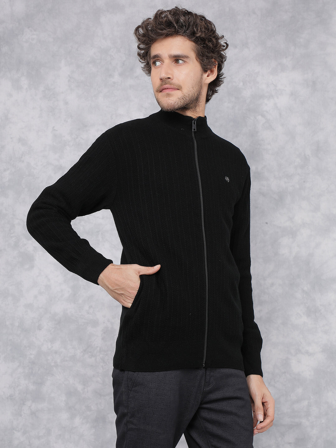 Black Jacquard Sweater-Men Sweaters-Crimsoune Club