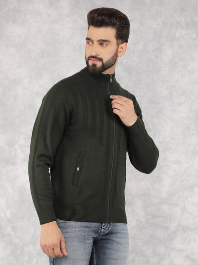 Green Printed Cardigan-Men Sweaters-Crimsoune Club