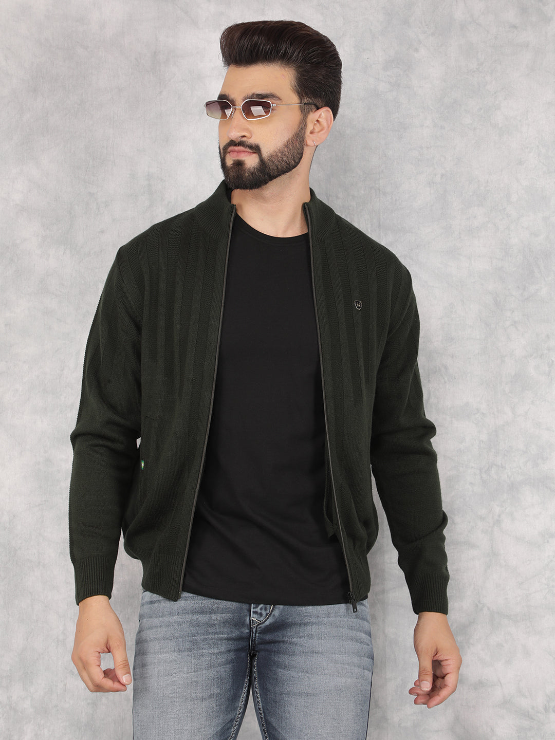 Green Printed Cardigan-Men Sweaters-Crimsoune Club