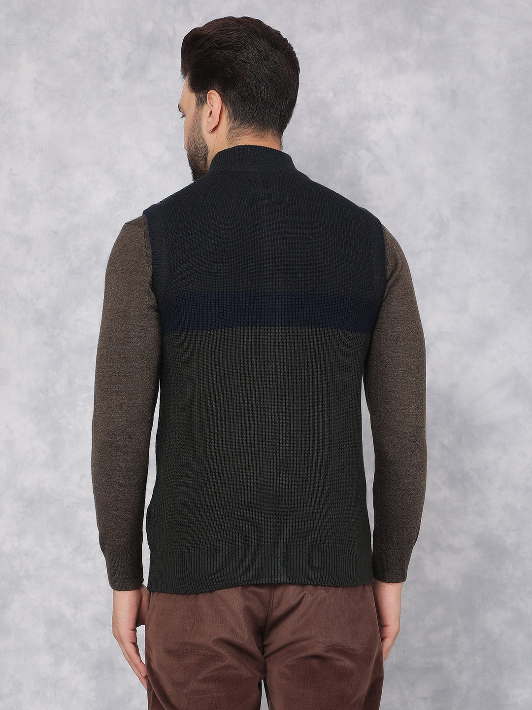 Olive Knitted Sleeveless Sweater-Men Sweaters-Crimsoune Club