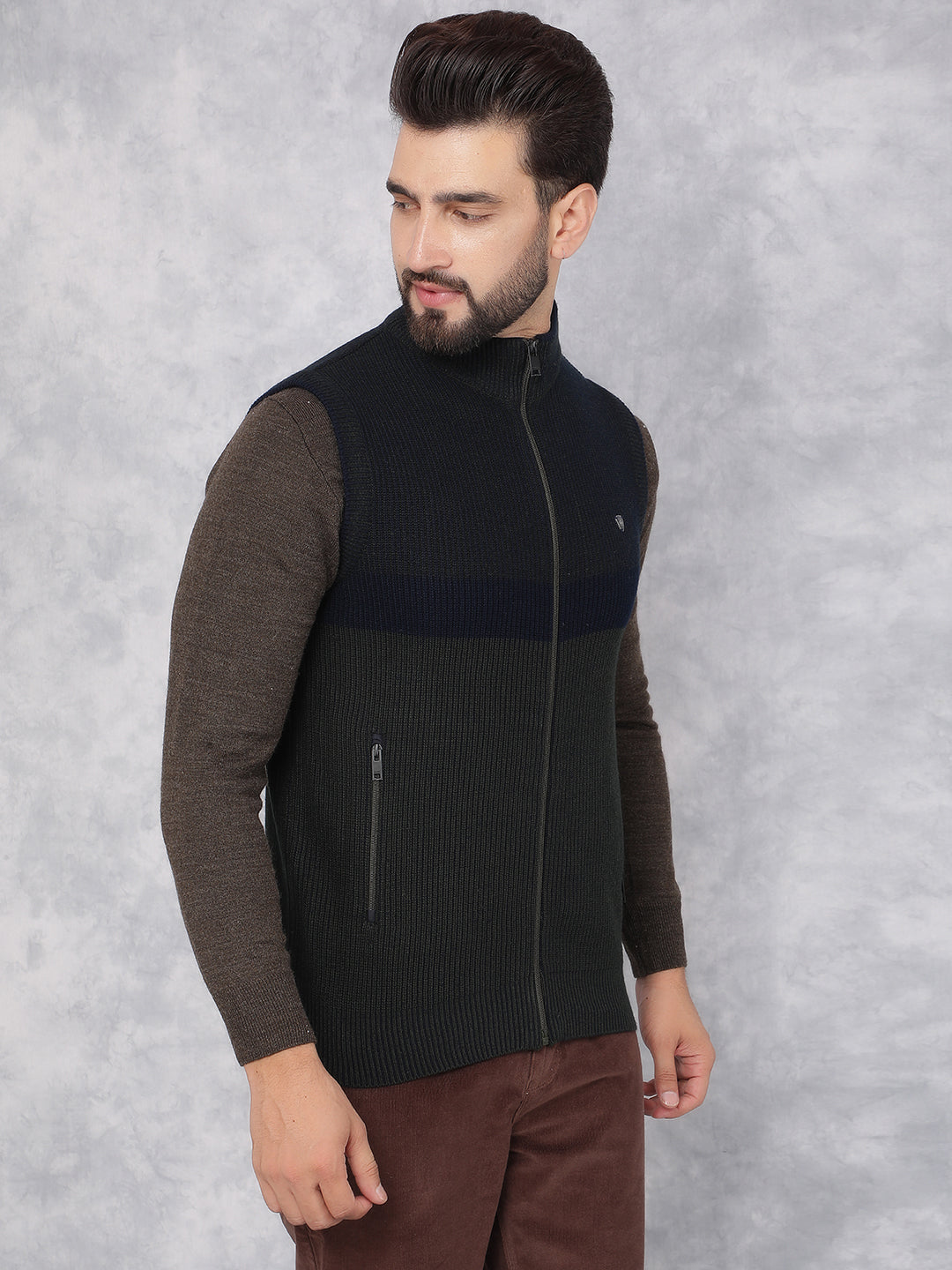 Olive Knitted Sleeveless Sweater-Men Sweaters-Crimsoune Club