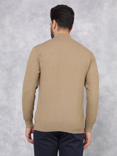 Khaki Jacquard High Neck Sweater-Men Sweaters-Crimsoune Club