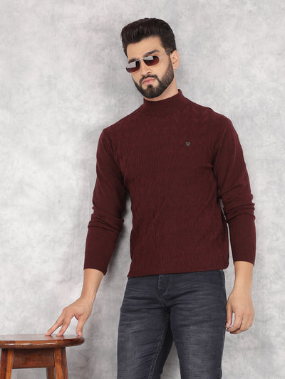 Wine Printed Turtle Neck Sweater-Men Sweaters-Crimsoune Club