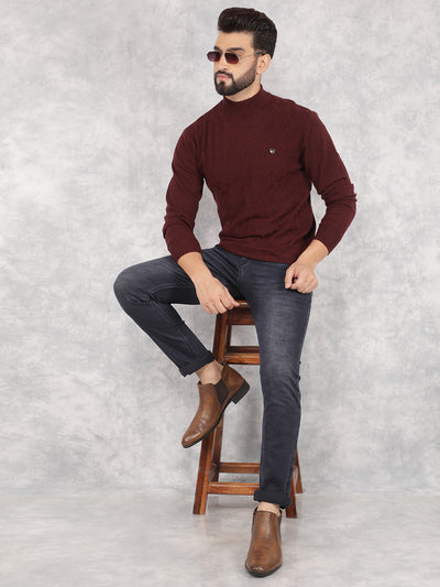 Wine Printed Turtle Neck Sweater-Men Sweaters-Crimsoune Club