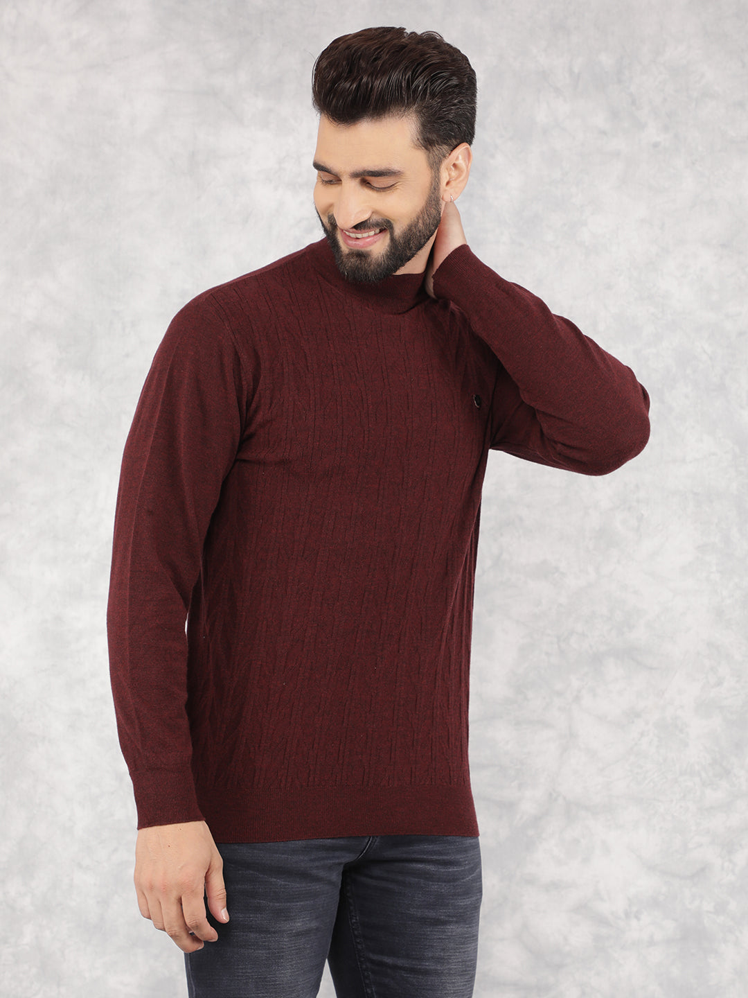 Wine Printed Turtle Neck Sweater-Men Sweaters-Crimsoune Club