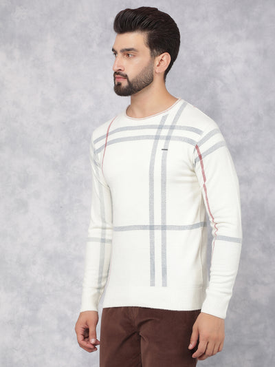 Off White Printed 100% Cotton Sweater-Men Sweaters-Crimsoune Club