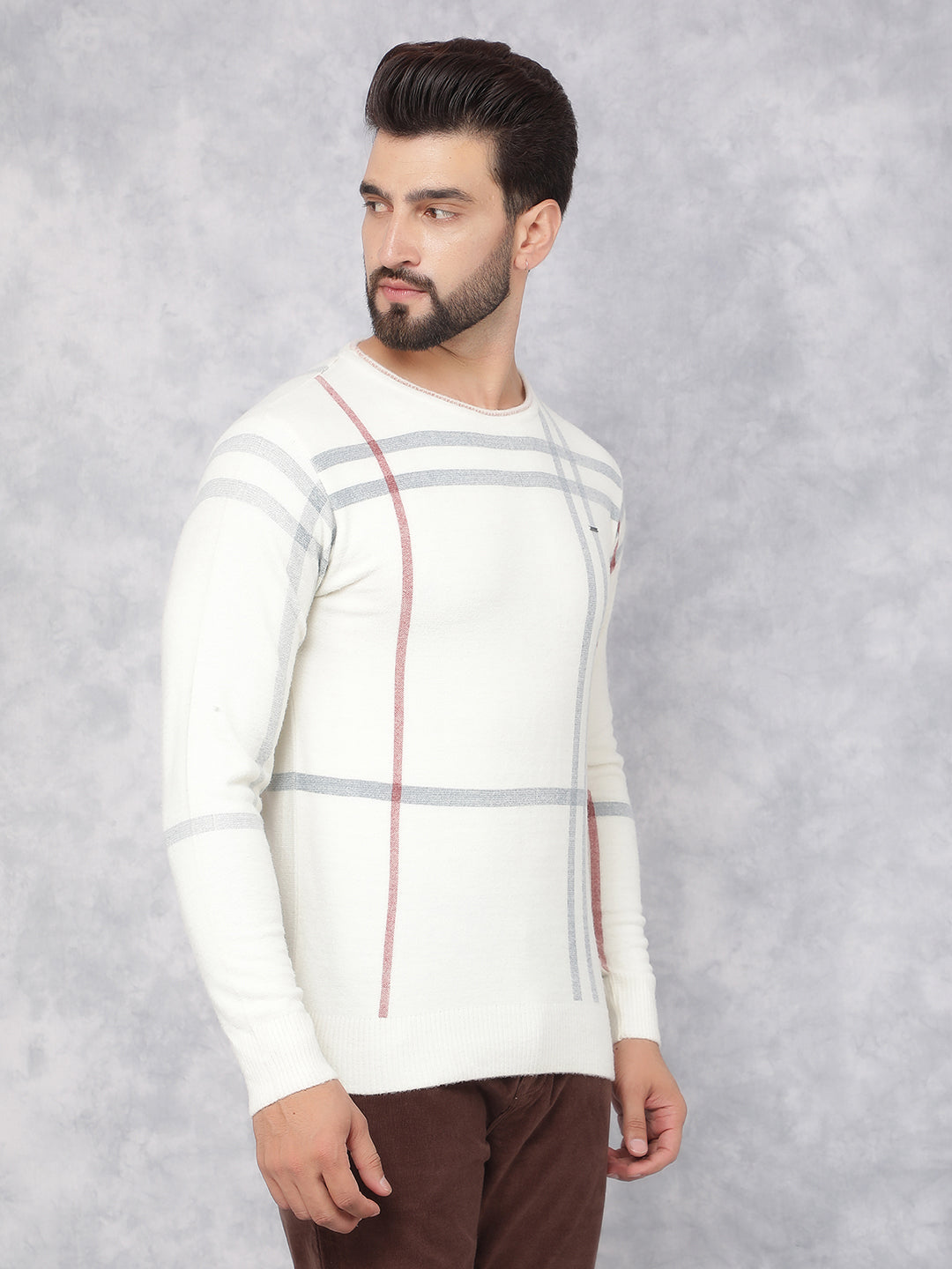 Off White Printed 100% Cotton Sweater-Men Sweaters-Crimsoune Club