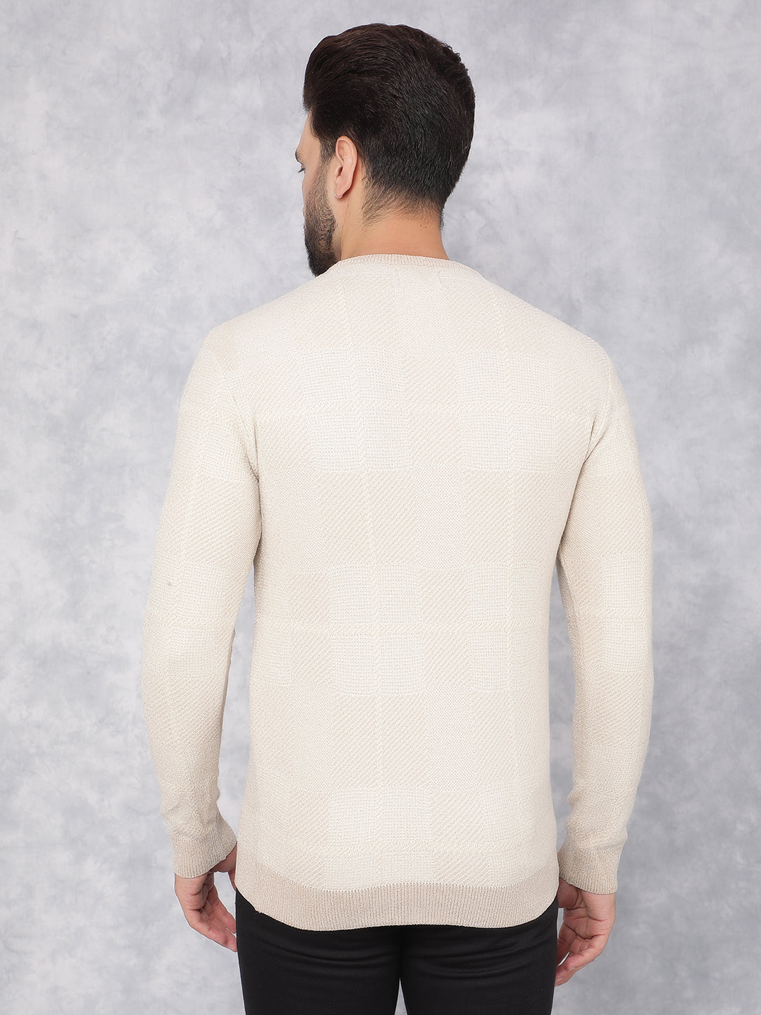 Beige Jacquard Sweater-Men Sweaters-Crimsoune Club