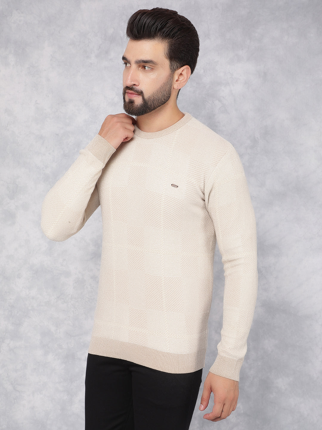 Beige Jacquard Sweater-Men Sweaters-Crimsoune Club