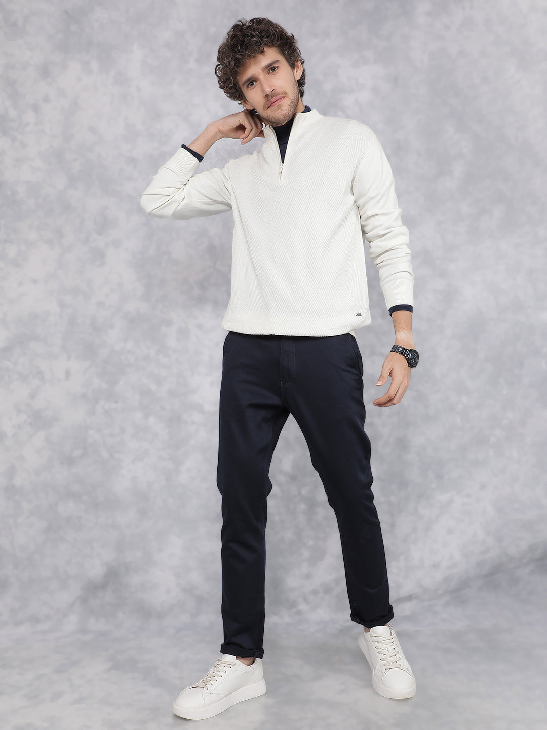 White Jacquard Sweater-Men Sweaters-Crimsoune Club