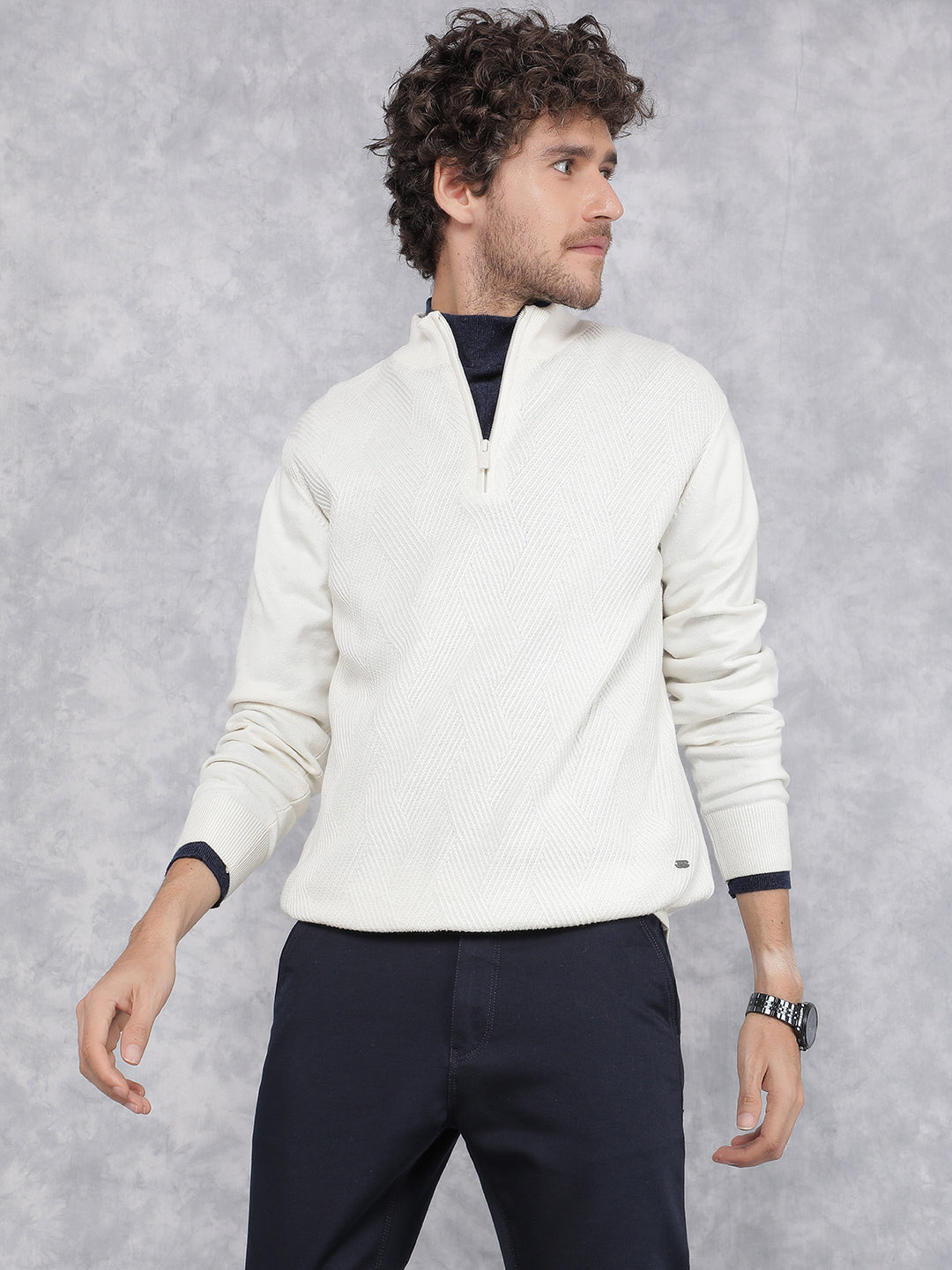 White Jacquard Sweater-Men Sweaters-Crimsoune Club