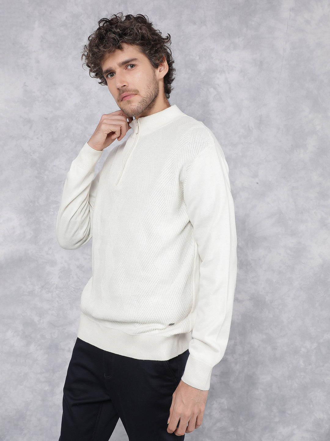 White Jacquard Sweater-Men Sweaters-Crimsoune Club