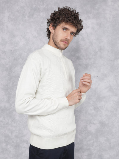 White Jacquard Sweater-Men Sweaters-Crimsoune Club