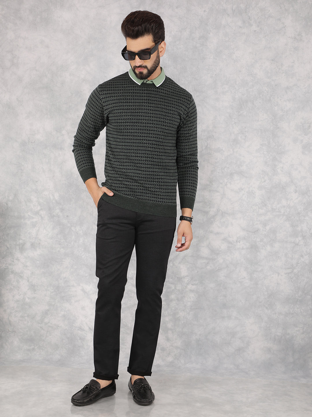 Green Printed Sweater-Men Sweaters-Crimsoune Club