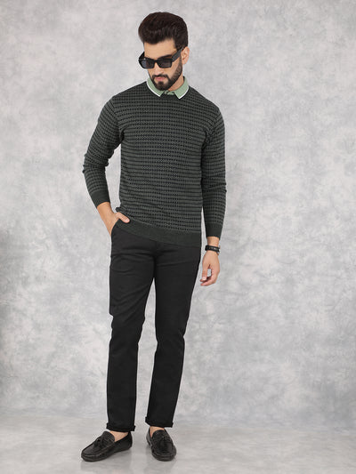 Green Printed Sweater-Men Sweaters-Crimsoune Club