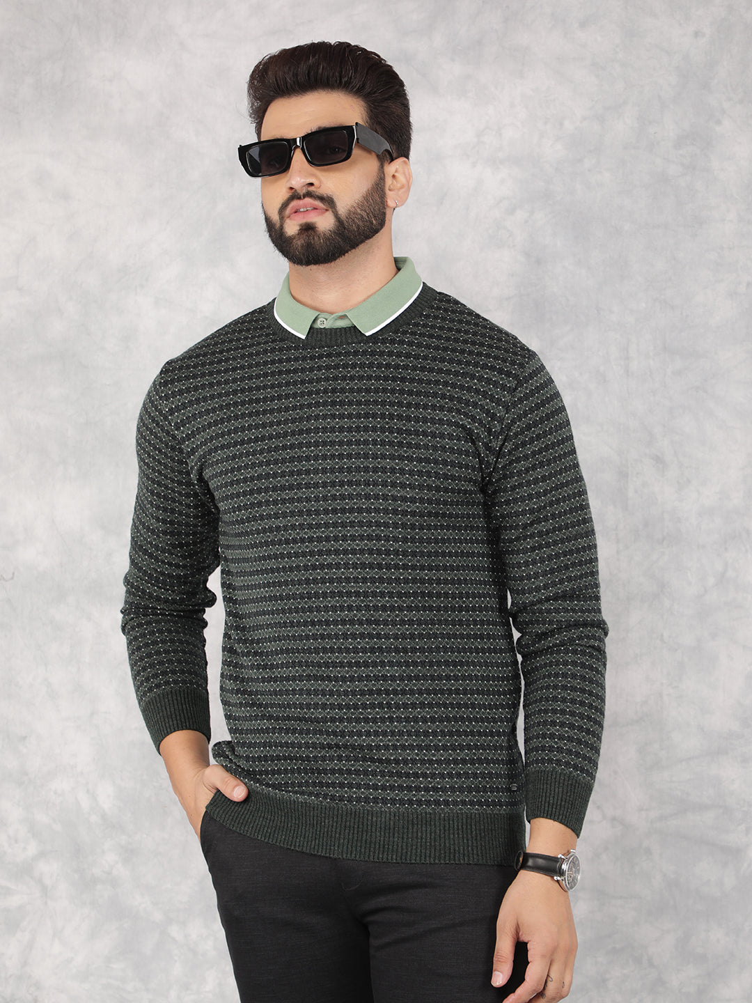 Green Printed Sweater-Men Sweaters-Crimsoune Club