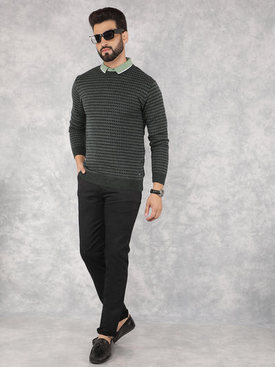 Green Printed Sweater-Men Sweaters-Crimsoune Club