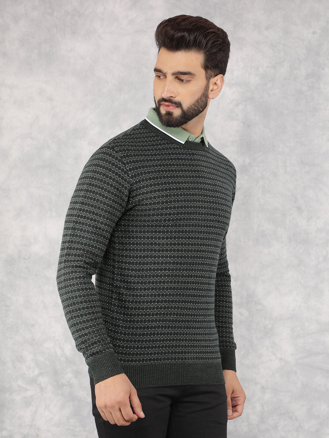 Green Printed Sweater-Men Sweaters-Crimsoune Club