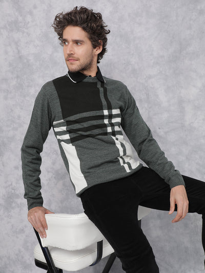 Olive Horizontal Stripes Sweater-Men Sweaters-Crimsoune Club